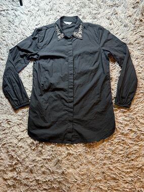 Black Max button up rhinestone embellished collar shirt sz UK 12